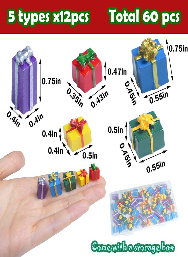 HADDIY Christmas Miniature Gift Boxes Ornaments,60 Pcs Christmas Tree Mini Resin Presents Charms for Craft Dollhouse and Xmax Mini Decorations - Image 2